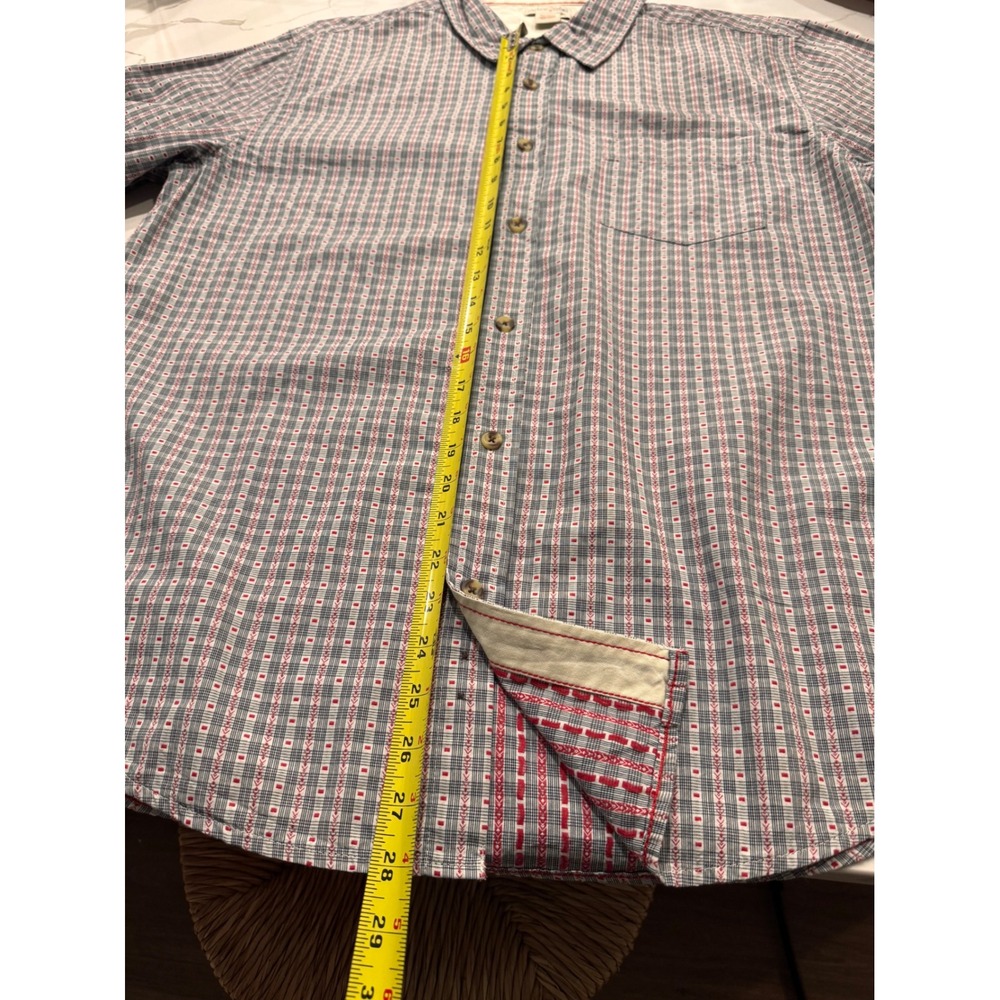 Carbon2Cobalt Mens Large Grey Red Geometric‎ Plaid Cotton Button Down Shirt L - Picture 6 of 6